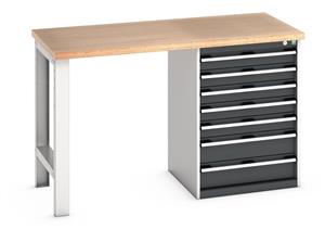 Bott Cubio Pedestal Bench with MPX Top & 7 Drawers - 1500mm Wide  x 750mm Deep x 940mm High. Workbench consists of the following components for easy self assembly:... 940mm High Benches